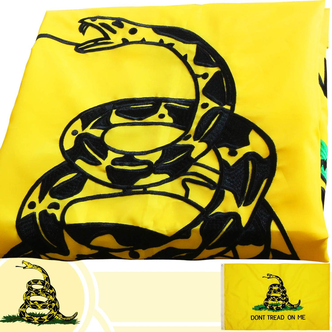 Anley Everstrong Series Embroidered Don'T Tread on Me Flag 3X5 Feet - Embroidery & Heavy Duty Canvas Header - 4 Rows of Lock Stitching - Gadsden Tea Party Nylon Flags with Brass Grommets