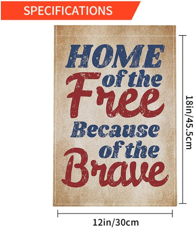 Home of the Free Because of the Brave Garden Flag Vertical Double Sided 4Th of July Independence Day House Flags Home Burlap Banners 12.5X18 Inch for Outdoor Decor Lawn