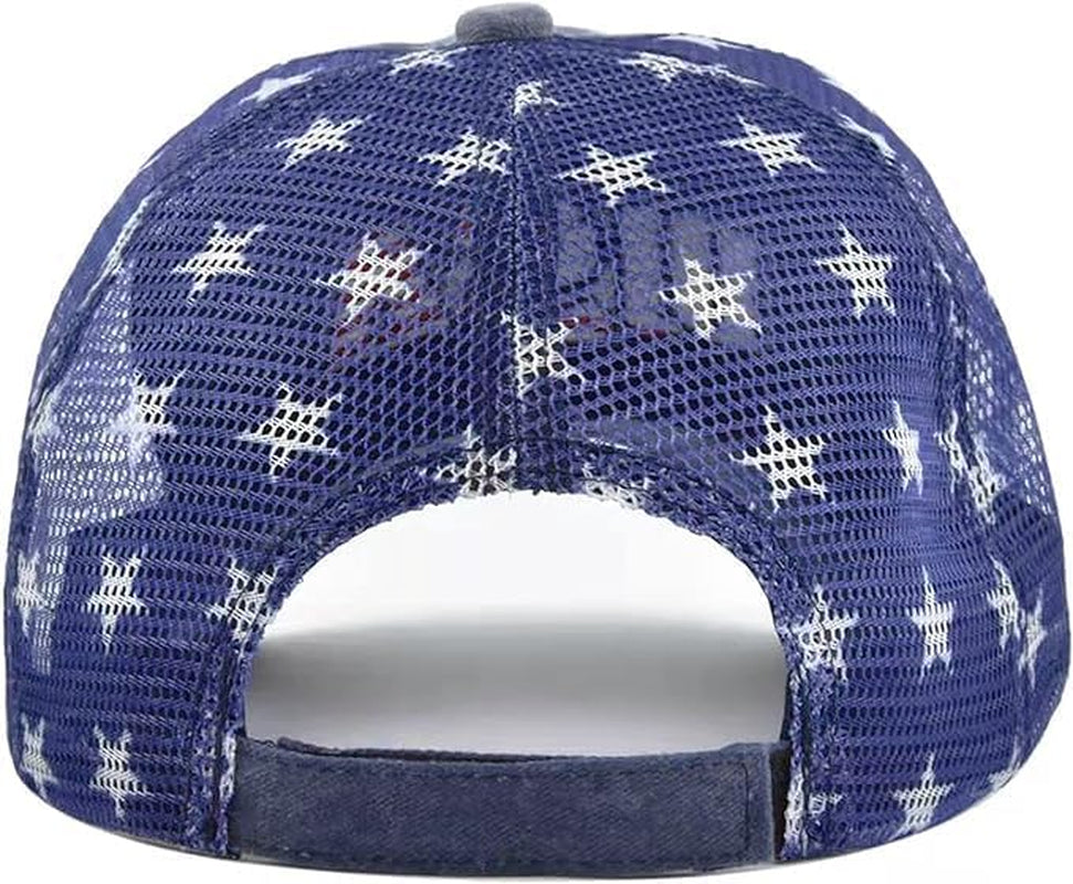 Patriotic-Usa-Baseball-Caps Woman-Man-Washed-Worn-Out-Mesh-Sun-Hat for 4Th July (Size M)