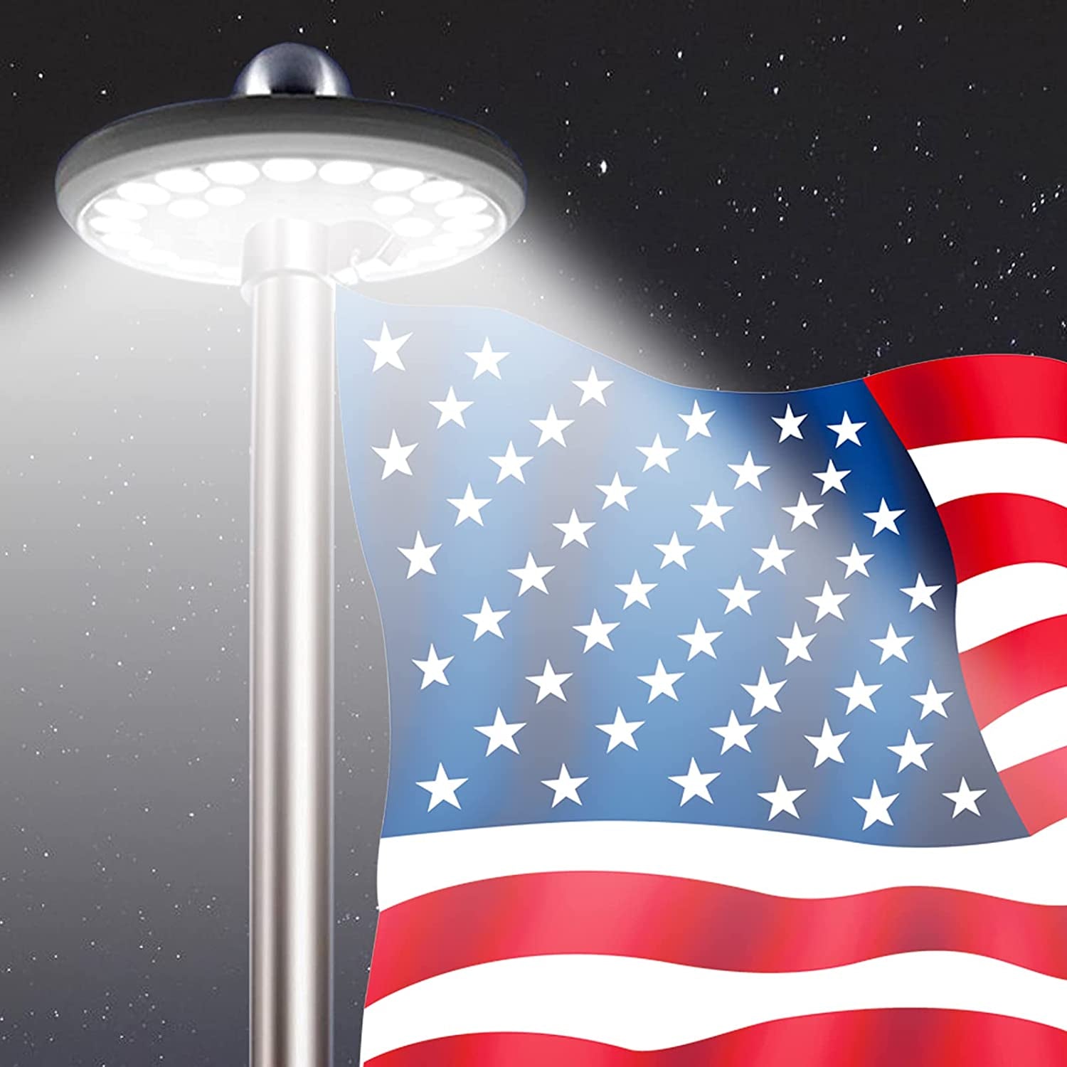 MEIHONG Solar Flag Pole Light, Automatic Solar Flagpole Lights Outdoor Dusk to Dawn, Solar Powered Flag Light, Waterproof LED Flagpole Downlight Lighting for Most 15 to 25 Ft Top (White)