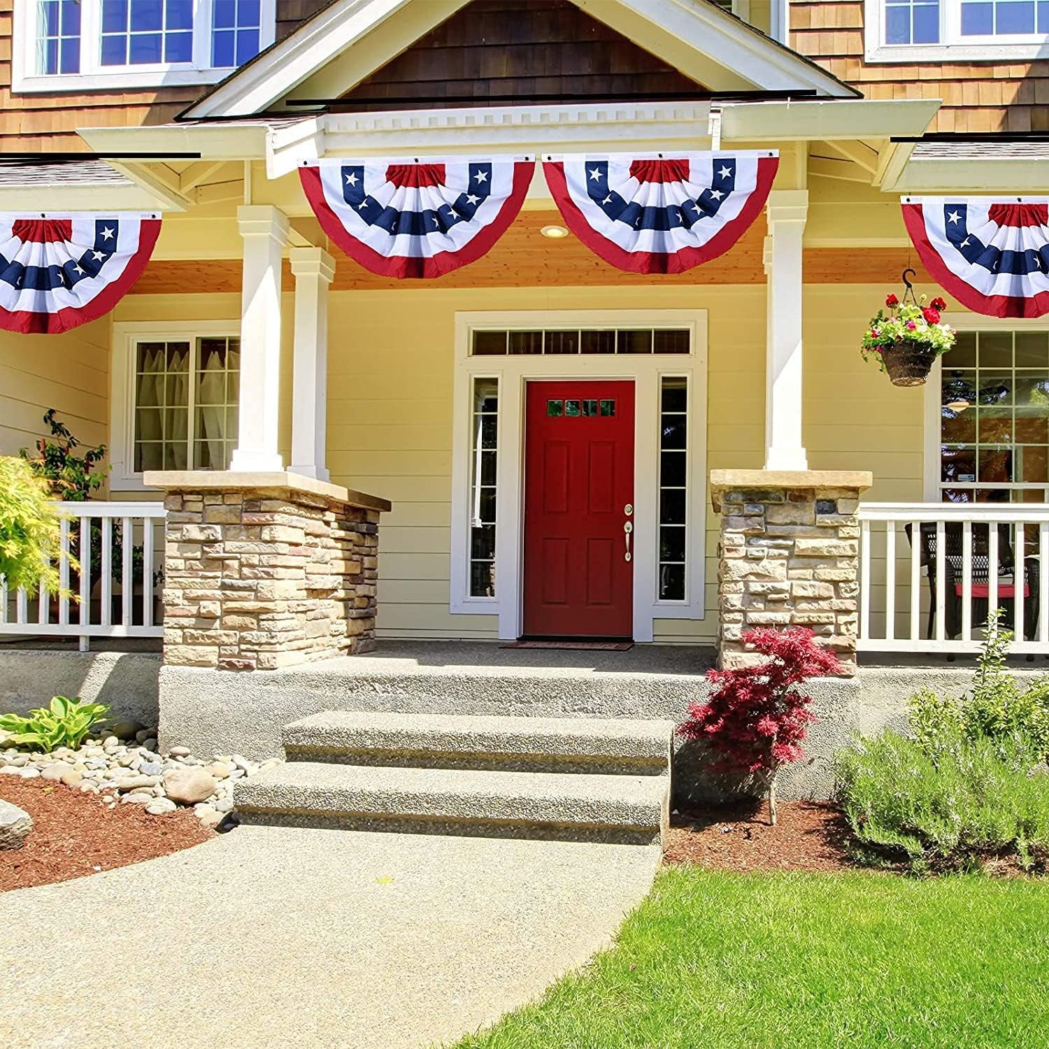 USA Pleated Fan Flag American US Bunting Flag Patriotic Half Fan Banner Flag with Canvas Header and Brass Grommets for 4Th of July Memorial Day Indoor Outdoor Decoration (30, 1.5X3 Feet)