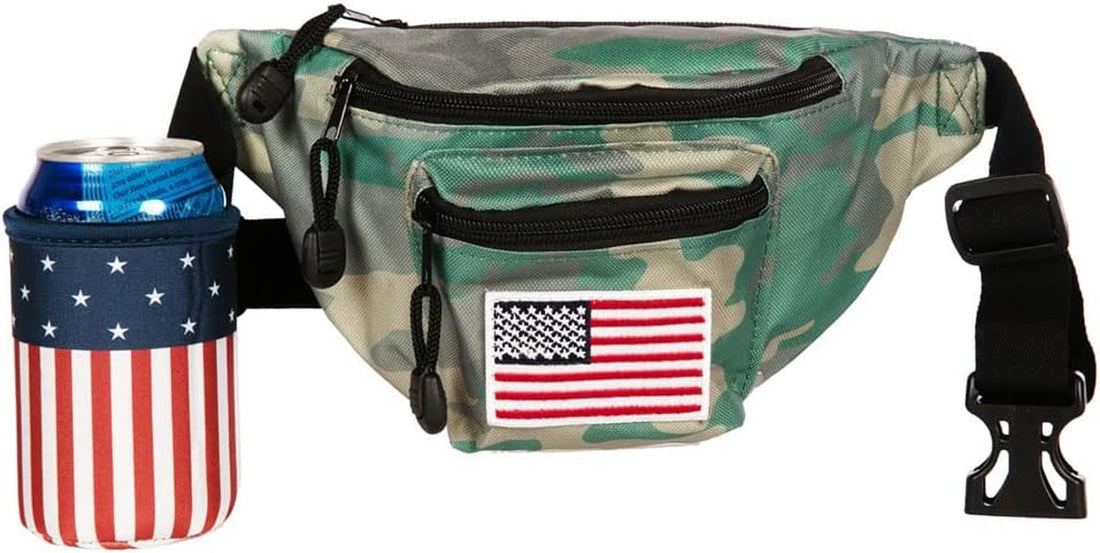 Tipsy Elves American Flag Fanny Packs with Drink Holder - USA Fanny Pack for 4Th of July BBQ, Pool Party and Events