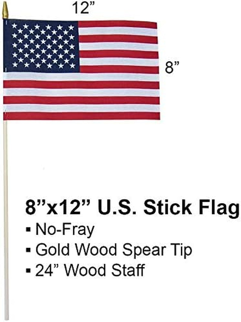 GIFTEXPRESS 12-Pack, Proudly MADE in U.S.A. 8X12 Inch Spearhead Handheld American Stick Flags/Grave Marker American Flags/Usa Stick Flag (12)