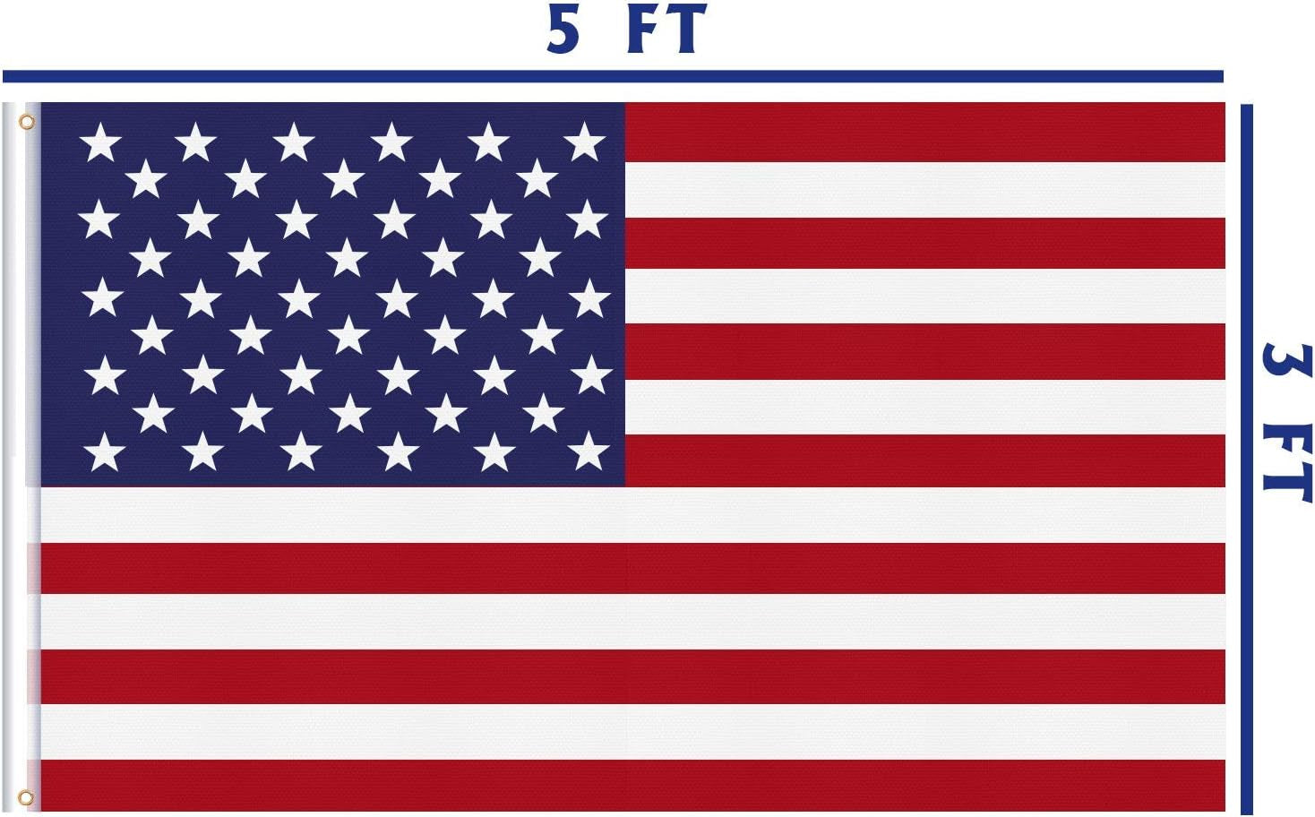 5X3 Ft American Outdoor Flag - US Flag Bright Color and Fade Resistant - Canvas Header and Double Stitched - USA Flags with Brass Grommets (US Flag 2Pc)