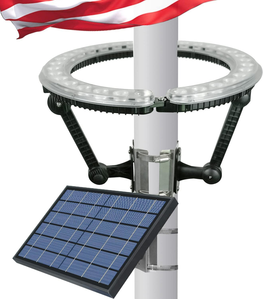 Solar Flag Pole Light Outdoor Dusk to Dawn, 32 Super Bright LED Flag Pole Lights 4640Lm Auto On/Off, 100% Flag Coverage, 12000Mah Brightest Lighting Night Light for 2-6” Dia 15-40 Ft Flag Pole