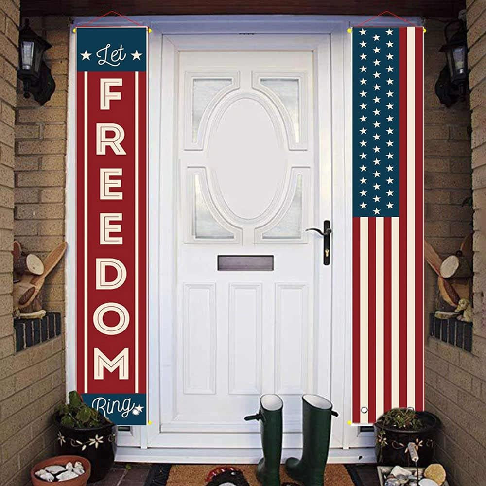 4Th of July Decorations Outdoor Patriotic Memorial Day Decor, Independence Day Veterans Day Labor Day Hanging American Flag and Banner, Stars and Stripes Porch Sign Party Supplies 2024 New Version