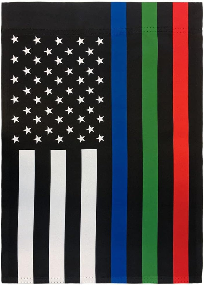 Thin Blue Red Green Line USA Garden Flag - 12X18 Double Sided Garden Flag for Porch, Yard, Garden, Home, Holiday Decor