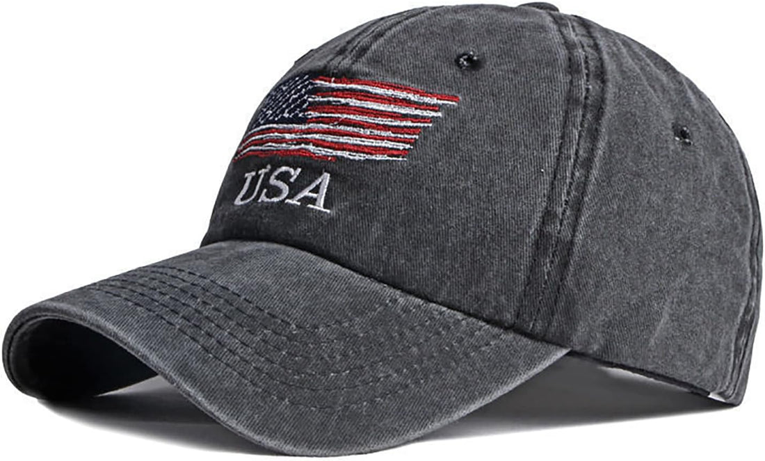 American Flag Hat, Vintage Distressed Cotton Dad Hat Baseball Cap USA Adjustable Patriotic Hat for Men Women