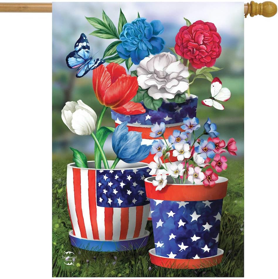 America in Bloom Patriotic House Flag Floral USA 28" X 40" Briarwood Lane