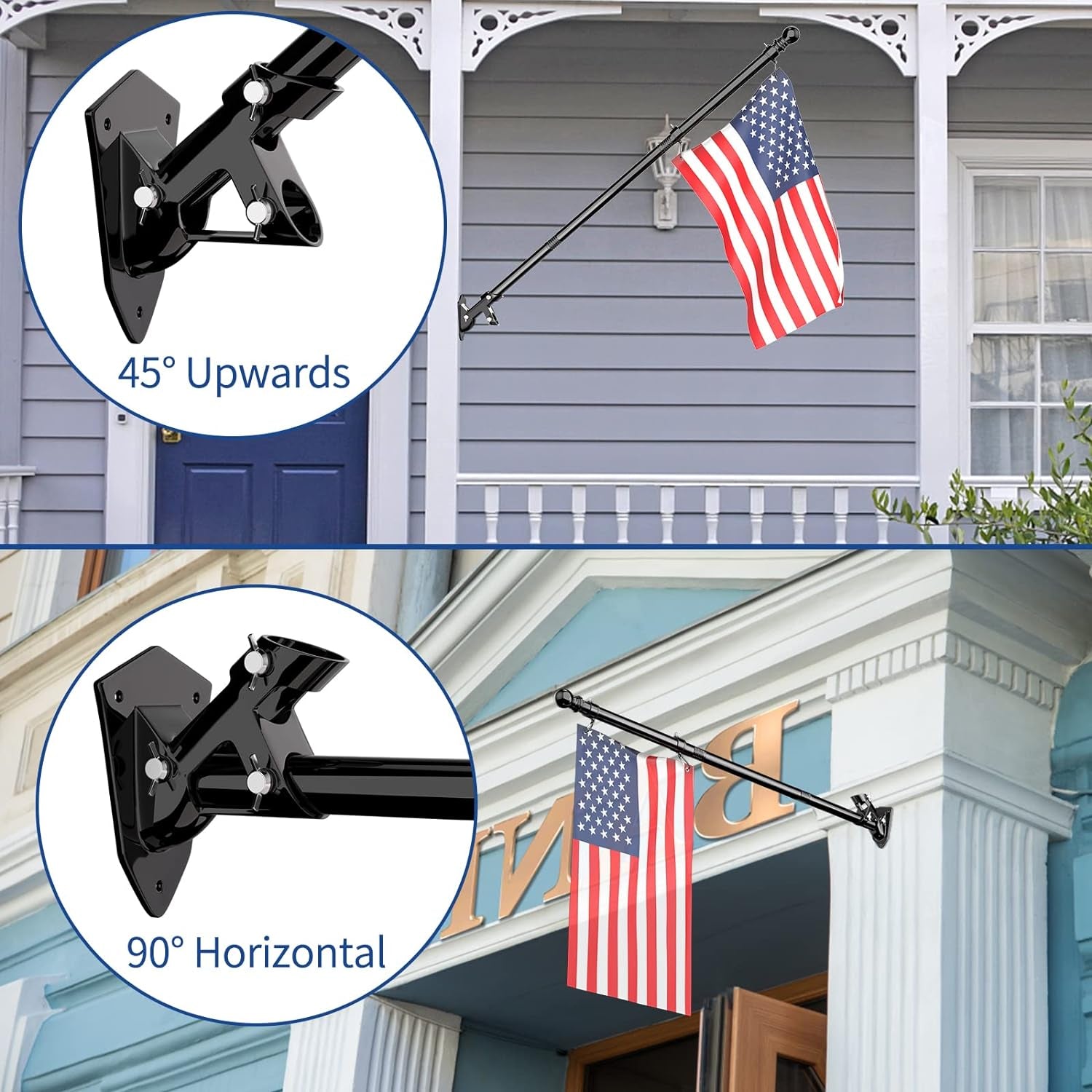 Flag Pole - Tangle Free Flagpole with Upgraded Bracket, 5 FT Stainless Steel Flag Poles for outside House, Residential or Commerical - Flag Pole Kit for Proud American Flag (Without Flag, Black)