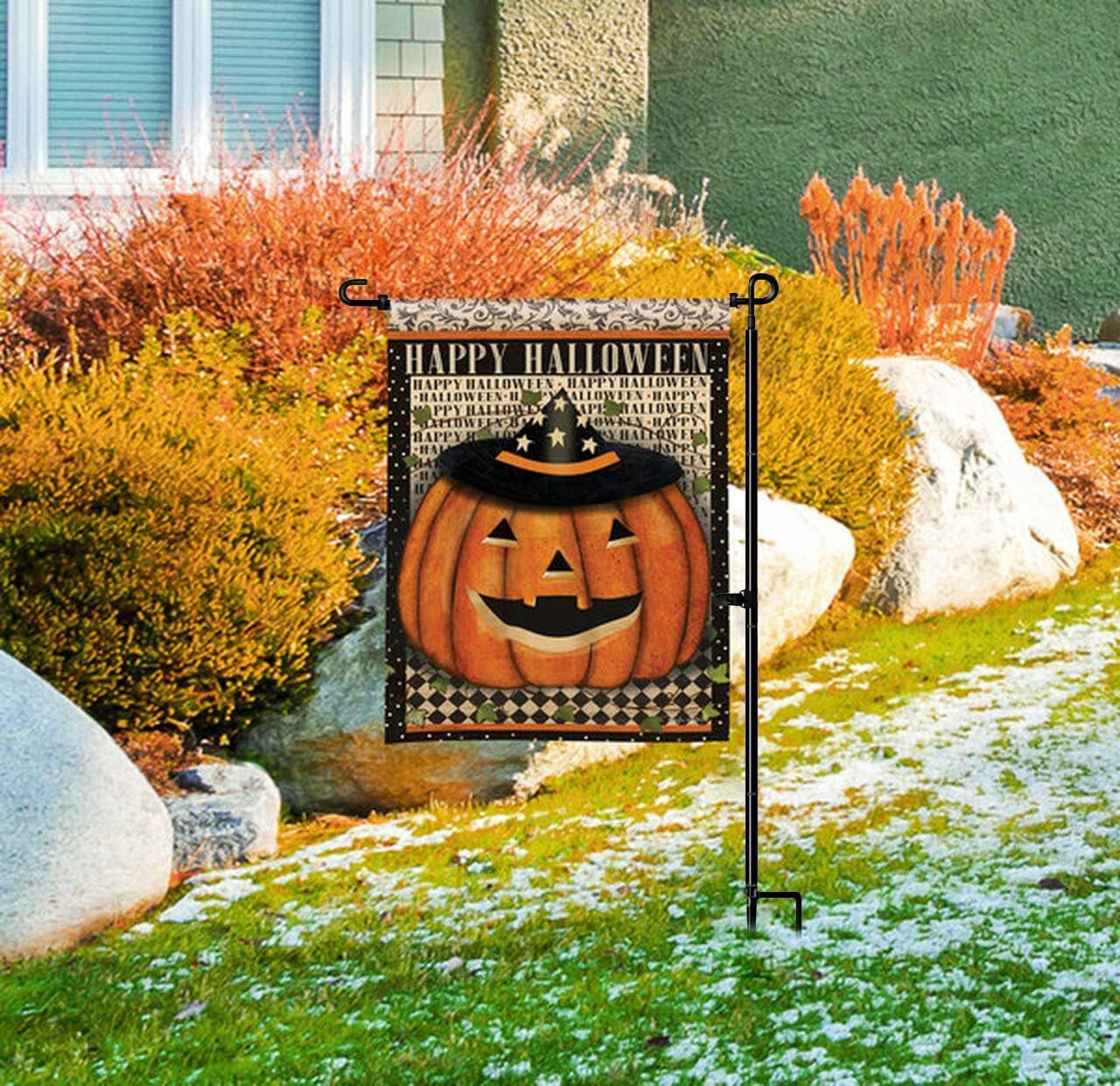 Garden Flag Stand Banner Flagpole, Black Wrought Iron Yard Garden Flag Pole - Holds Flags up to 12.5" in Width for Outdoor Garden Lawn