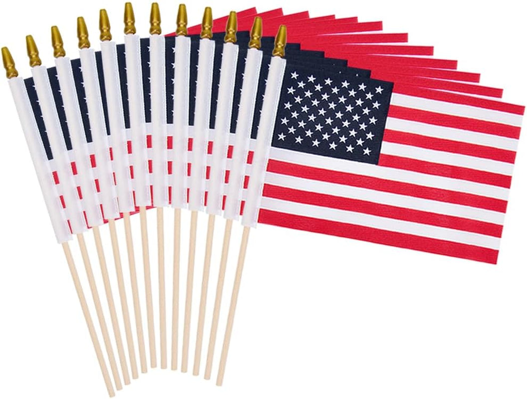 12 Pack Small American Flags on Stick Small US Flags/Mini American Flags for outside 8X12 Inch American Hand Held Stick Flags with Kid-Safe Spear Top, 4Th of July Decorations