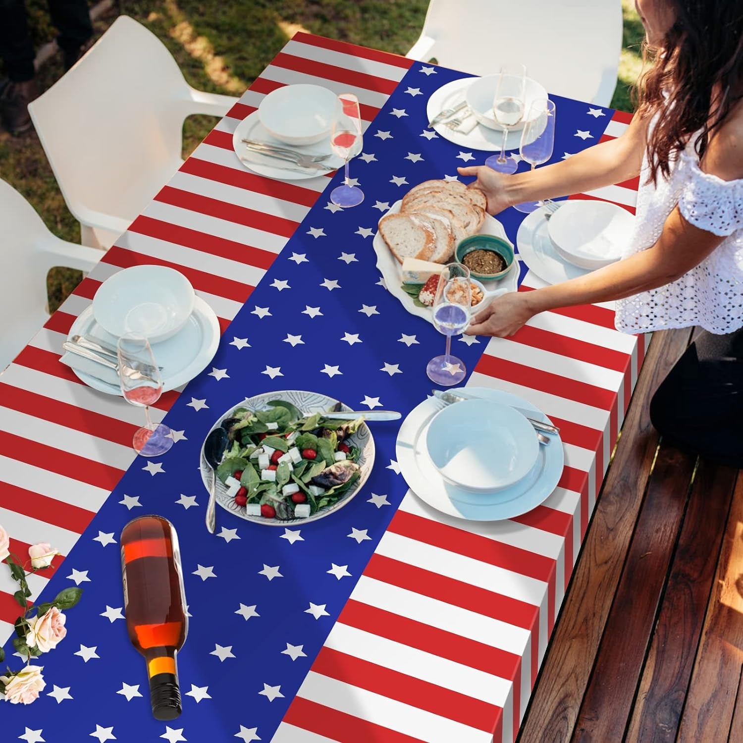 3 Pack Patriotic Tablecloth, Disposable Plastic Tablecloth 54" X 108" Patriotic Decorations, Birthday Party Table Cloth for Kids, Patriotic Themed Party Supplies for Outside, Picnic, Camping, Memorial