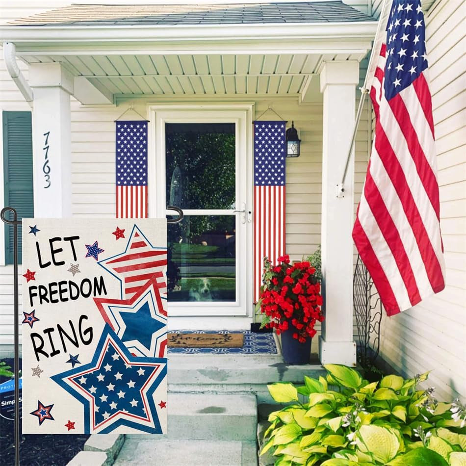 4Th of July Garden Flags 12X18 Inch Double Sided, Patriotic Stars LET FREEDOM RING Yard Flag, Small Independence Day Decoration for Outside