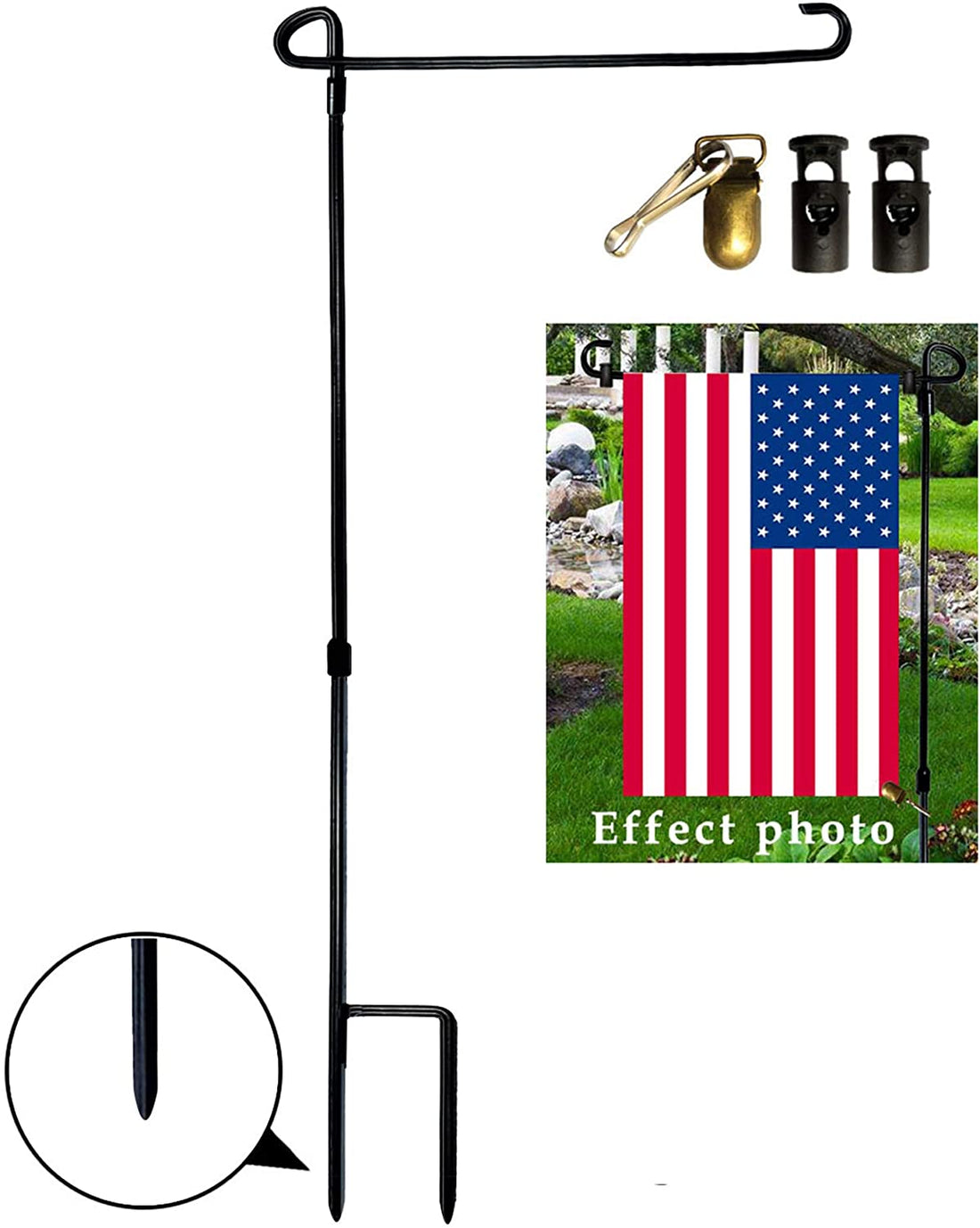 Garden Flag Stand Holder Iron Garden Flag Pole 36.5*X16.5Inch with Flag Stopper and Clips Display Garden Season Flag for Yard Decroate Your Garden