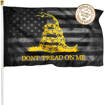 XIFAN Premium Double Sided Don'T Tread on Me Gadsden Black American Flag - Heavy Duty 3Ply Polyester Durable Vibrant Print Double Stitched - 3X5 FT Tea Party Rattlesnake Indoor Outdoor Banner