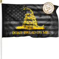 Dont Tread on Me Flag with Poles for outside House, 6Ft Aluminum No Tangle Spinning Flag Pole, 180° Multi- Position Mounting Bracket, 3X5 Ft Double Sided Gadsden Flag, Wind Resistant Pole Kit (Black)