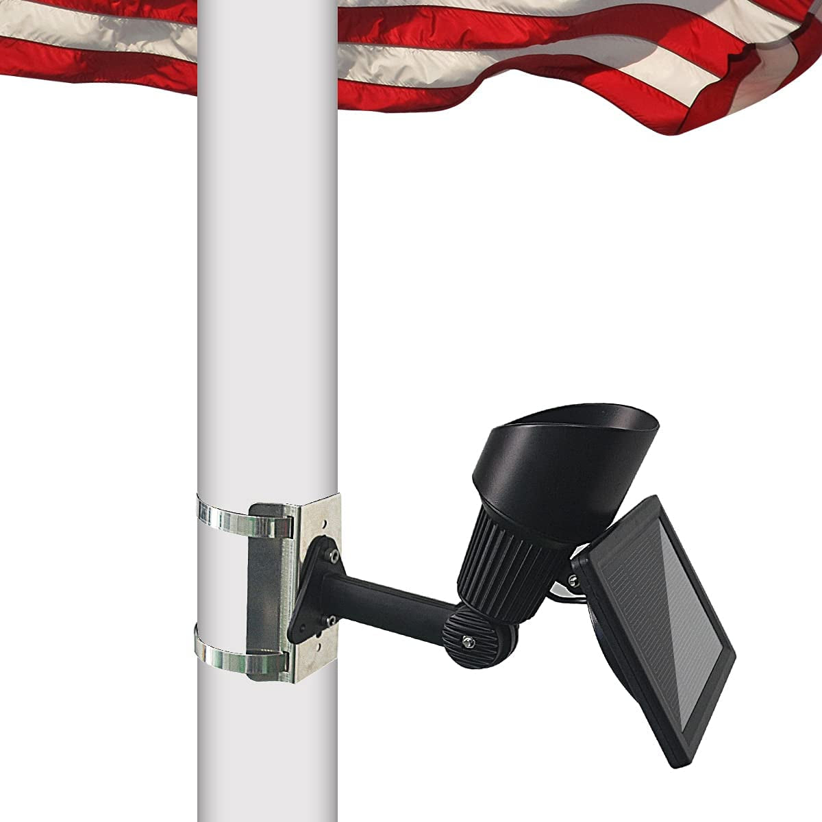 Solar Flag Pole Light 5 Super Bright LED Flagpole Light Solar Powered, Adjustable Metal Clamp Fits 2” to 6” Dia Flag Poles, Outdoor Waterproof Dusk to Dawn Flag Spotlights 100% Flag Lighting