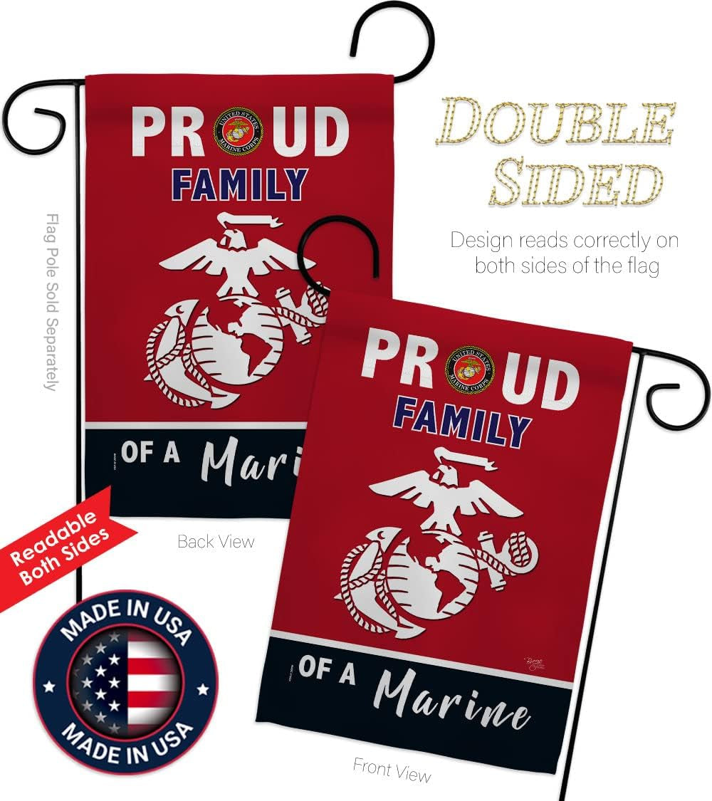 Breeze Decor Proud Family Garden Flag Armed Forces Marine Corps USMC Semper Fi United State American Military Veteran Retire Official House Banner Small Yard Gift Double-Sided, Red/Black