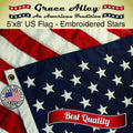 Grace Alley American Flag: 3X5 FT US Flag - 100% Made in USA. Embroidered Stars, Sewn Stripes and Brass Grommets. Fade Resistant, Heavy Duty, Long Lasting Nylon for Outdoor Durability.