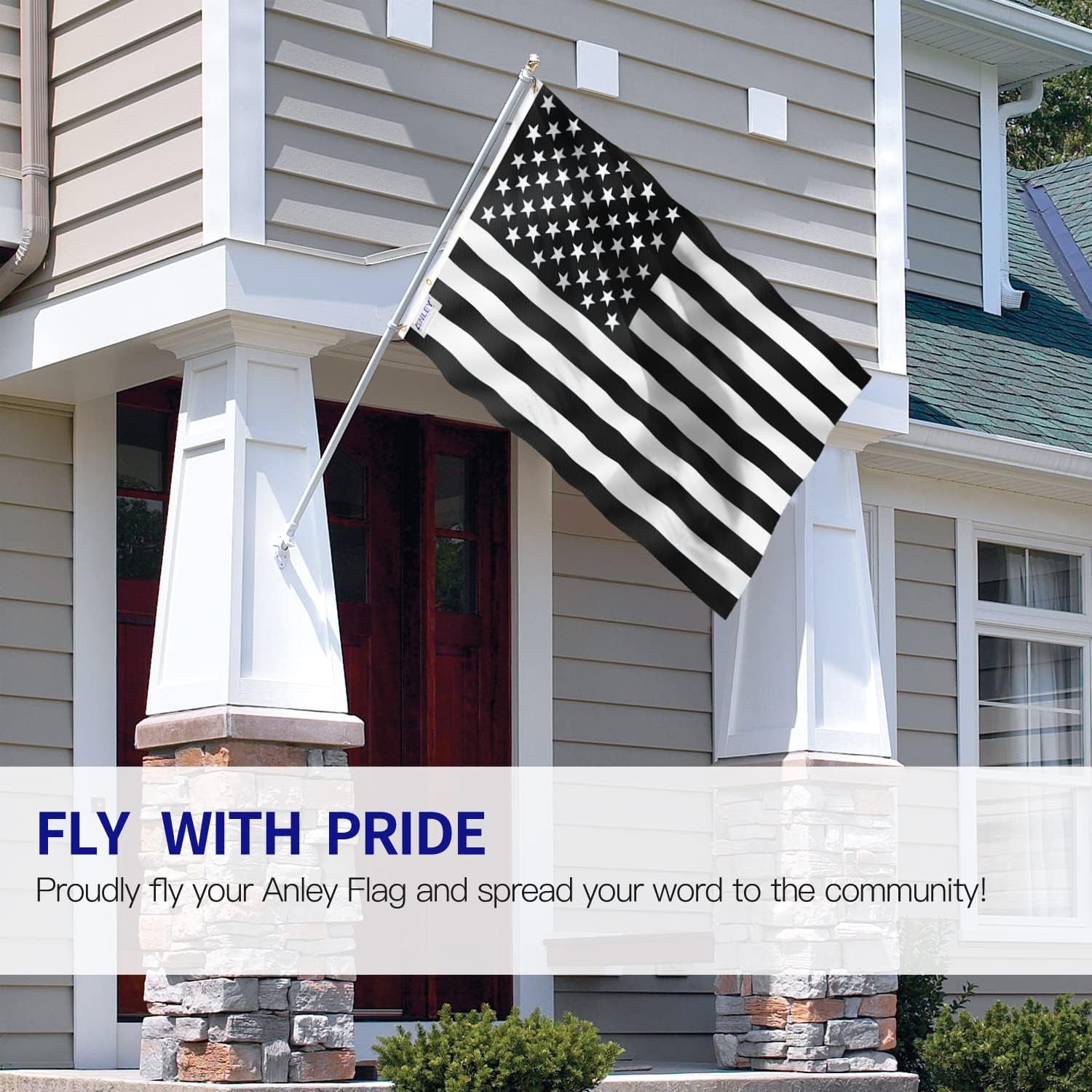 ANLEY Pack of 2 Fly Breeze 3X5 Foot Black and White American Flag - Vivid Color and Fade Proof - Canvas Header and Double Stitched - Recession USA Flags Polyester with Brass Grommets 3 X 5 Ft