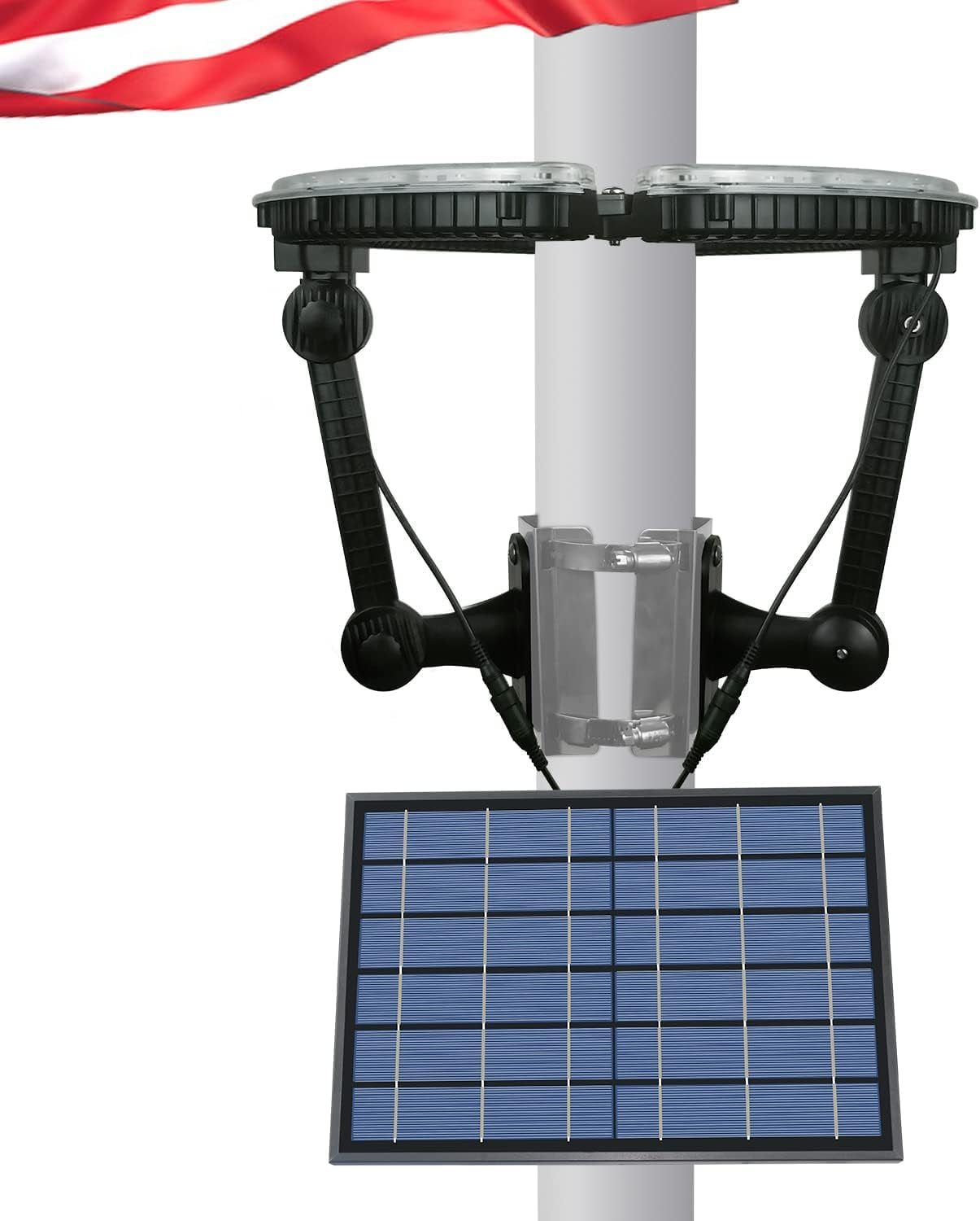 Solar Flag Pole Light Outdoor Dusk to Dawn, 32 Super Bright LED Flag Pole Lights 4640Lm Auto On/Off, 100% Flag Coverage, 12000Mah Brightest Lighting Night Light for 2-6” Dia 15-40 Ft Flag Pole