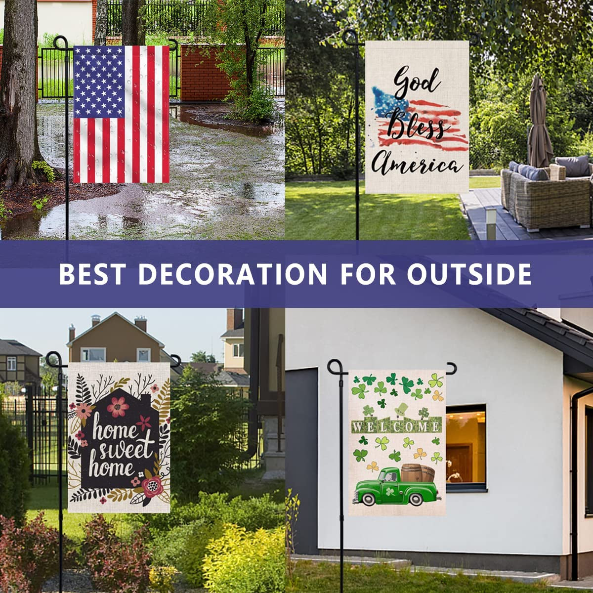 Hogardeck 2PC Garden Flag Holder Stand, Thickened Pole Sturdy and Straight Premium Yard Flag Holder Weather-Proof Metal Flagpole for American Flag, Garden Flag