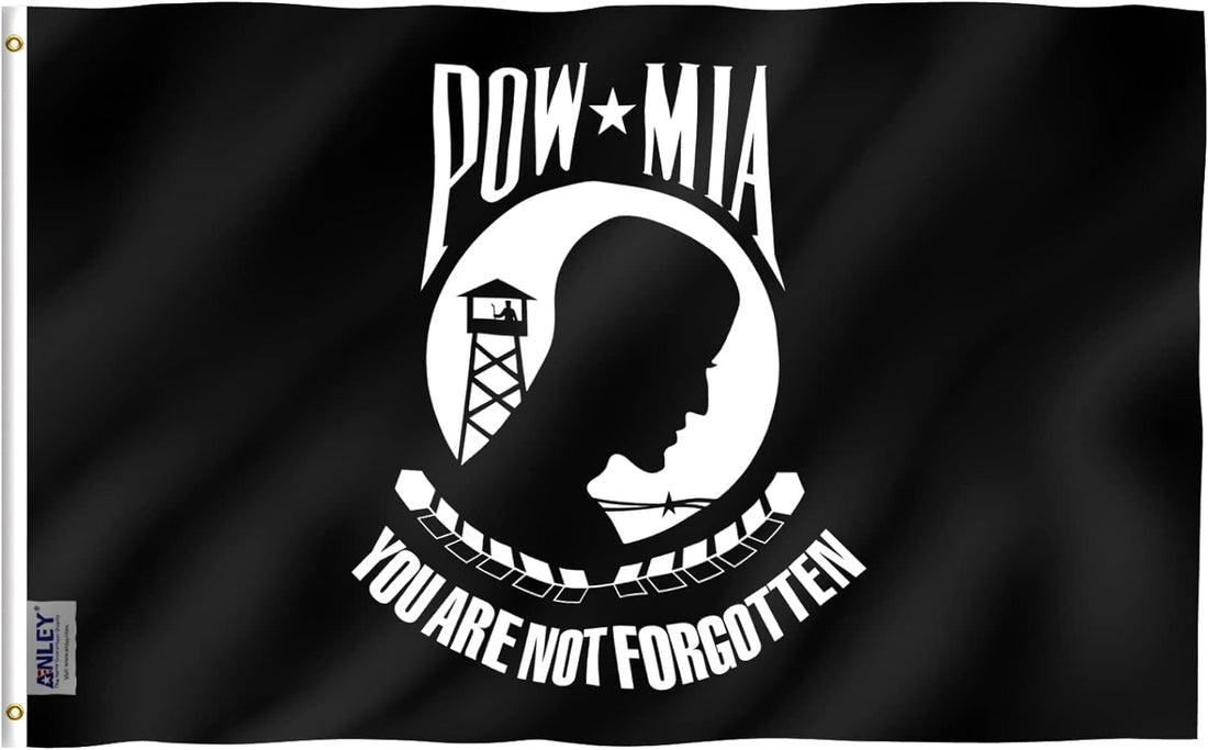 Anley Fly Breeze 3X5 Foot POW MIA Flag - Vivid Color and Fade Proof - Canvas Header and Double Stitched - You Are Not Forgotten Prisoner of War Flags Polyester with Brass Grommets 3 X 5 Ft