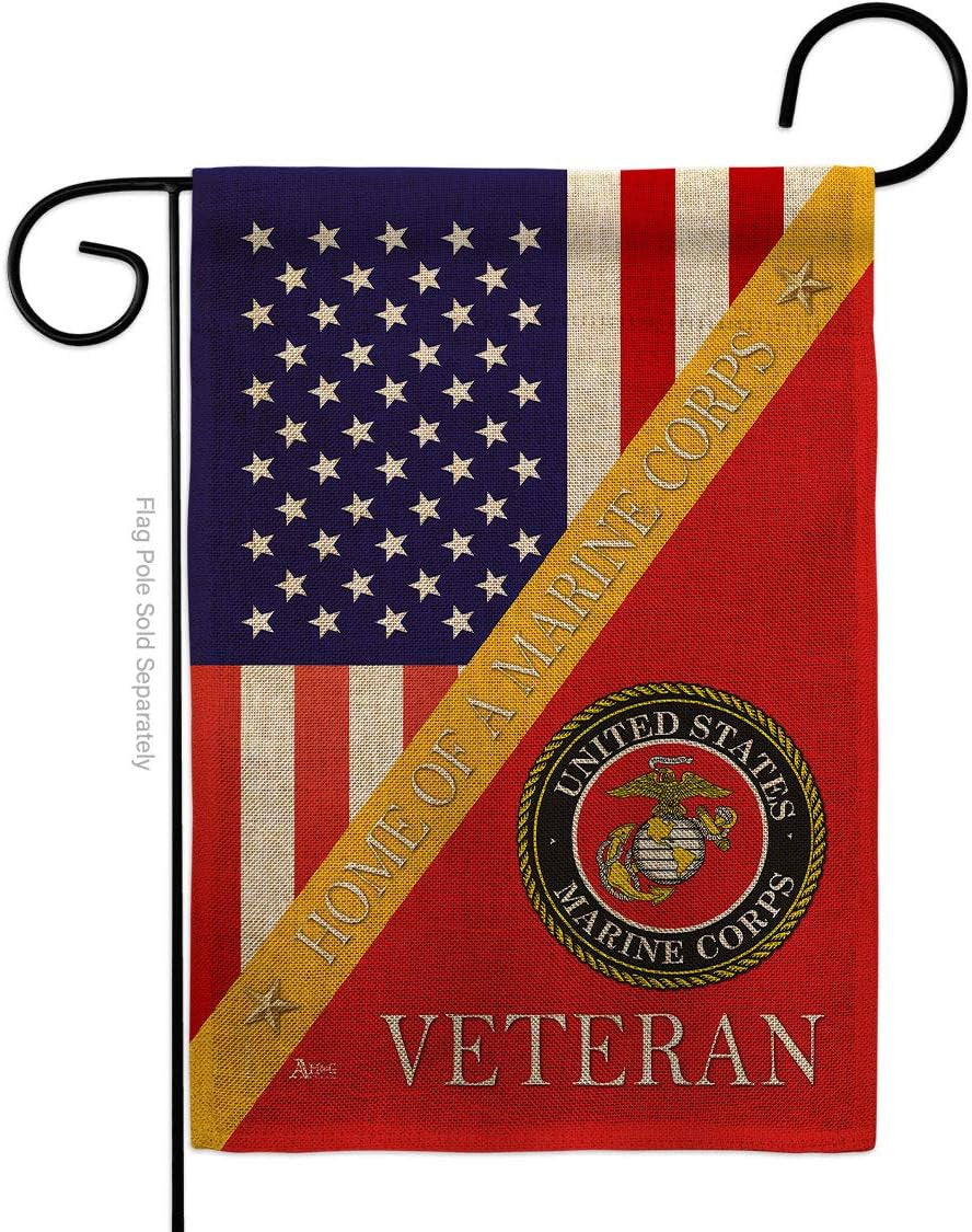 Home of Marine Corps Burlap Garden Flag - Armed Forces USMC Semper Fi United State American Military Veteran Retire - House Decoration Banner Small Yard Gift Double-Sided Made in USA 13 X 18.5