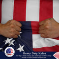 American Flag 3X5 Ft with Black Pole Kit - Heavyweight Nylon - Embroidered Stars and Sewn Stripes - 6 Ft No Tangle Flagpole Aluminum and 2-Position Flag Pole Bracket