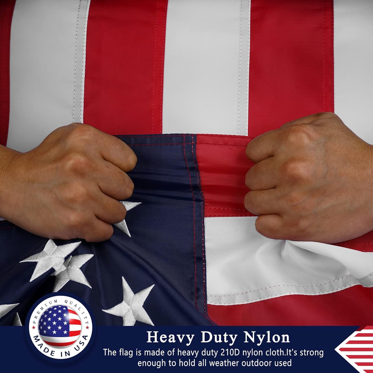 American Flag 3X5 Ft with Black Pole Kit - Heavyweight Nylon - Embroidered Stars and Sewn Stripes - 6 Ft No Tangle Flagpole Aluminum and 2-Position Flag Pole Bracket