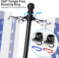 ZMTECH Flag Pole - Upgraded Bracket, (2 Packs) 6 FT Stainless Steel Flag Poles for outside House, Residential or Commerical, Tangle Free Flag Pole Kit for American Flag (Without Flag, Black)