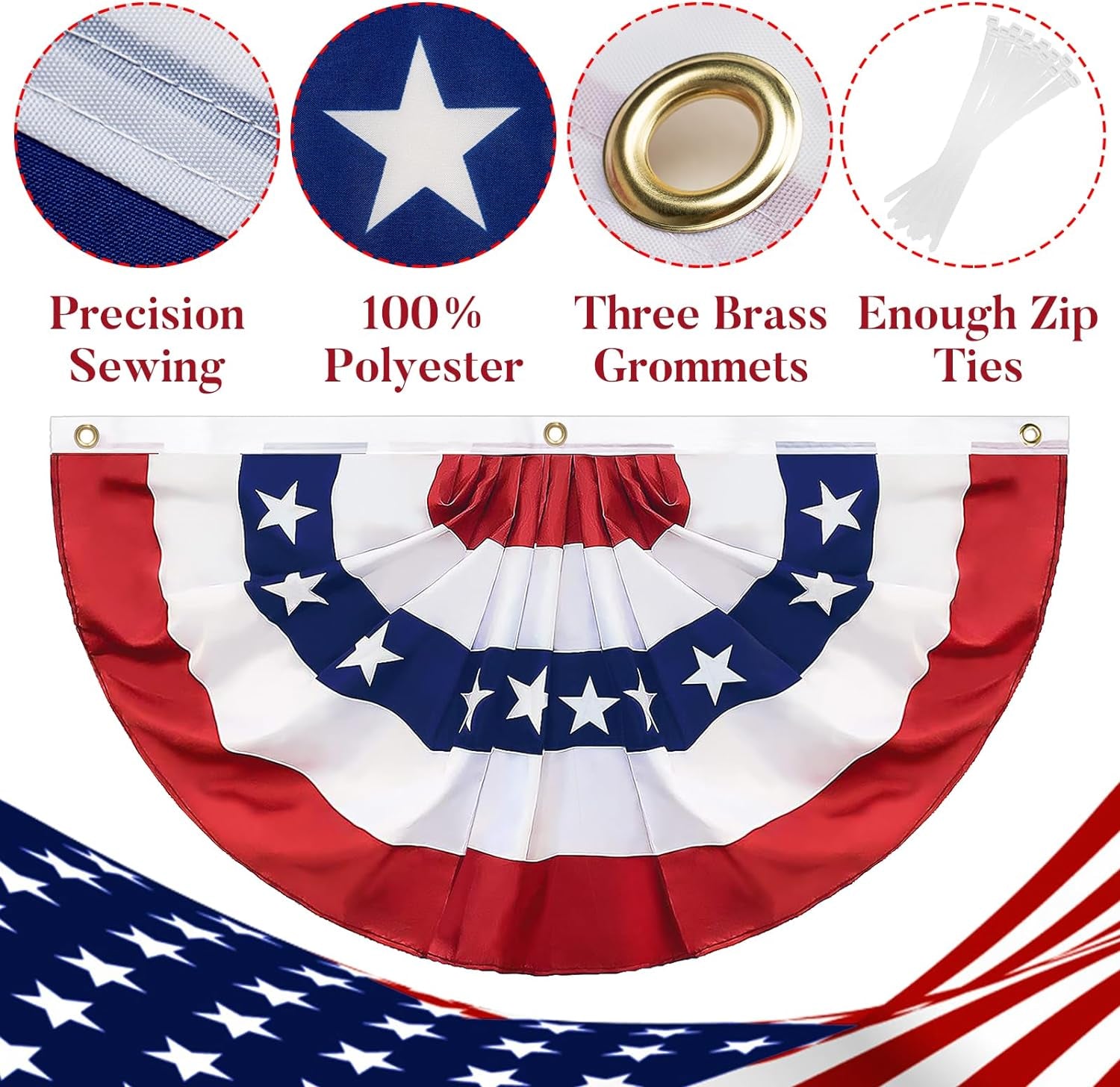 3 Pack 3X6 Ft American Flag Bunting, US Pleated Fan Flag 4Th of July Decorations Outdoor,Fourth of July Patriotic Bunting Flag with Zip Ties for Independence Day Memorial Day Decoration